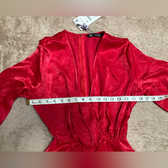 NWT - ZARA❤️red long balloon sleeves v neck tie dress romper - size XS - Picture 9 of 12